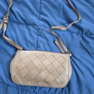 Elegant Tan Woven Leather Crossbody Bag